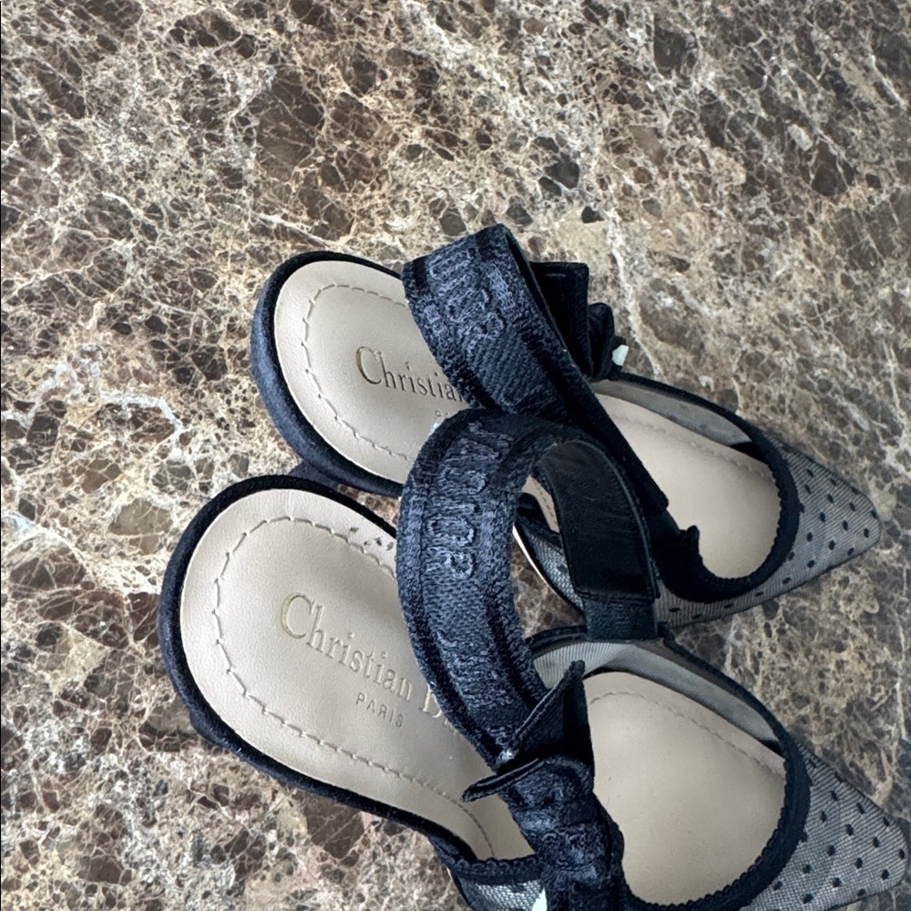 Dior j’adior christian Dior black plumetis mesh pump classic logo strap sz 39.5 - Picture 8 of 12
